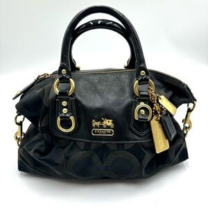 Vintage Coach 1297 Black and Gold Signature Canvas Madison Sabrina Satchel